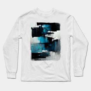 Abstract art painting in cyan, blue gray and black Long Sleeve T-Shirt